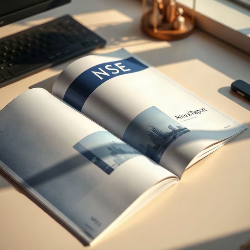 Close-up of a printed NSE annual report on a desk with indigo-tinted overlay