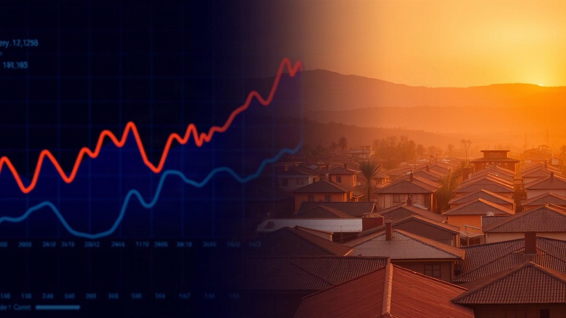 Editorial split image blending an indigo data dashboard with the golden light of Eldoret at dusk